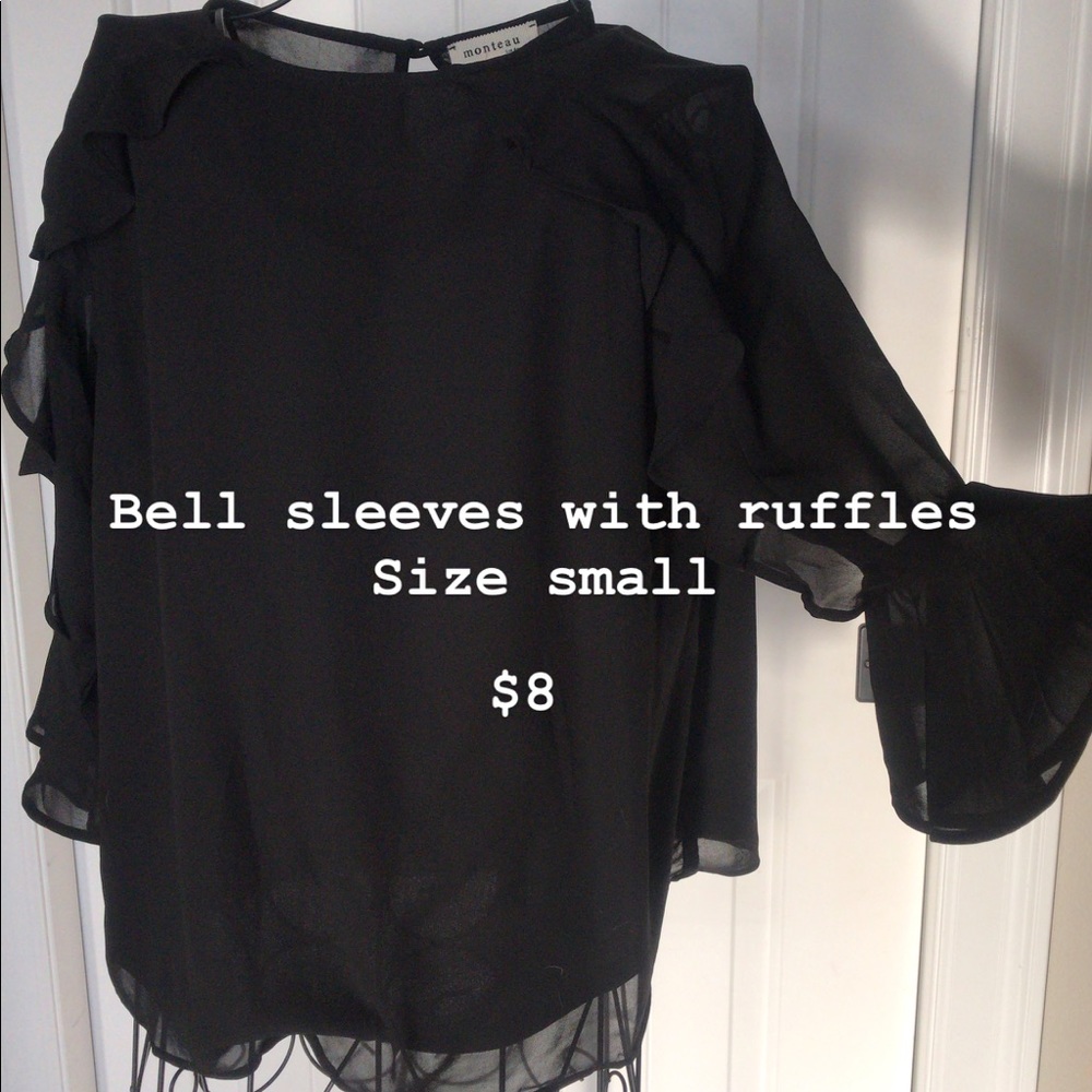 Black Blouse with Ruffle Bell Sleeves